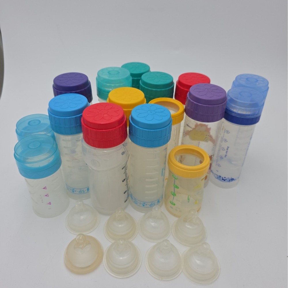 1990s Playtex Nurser Flat Top Drop In 16 Baby Bottles Mixed Lot Used See Picture
